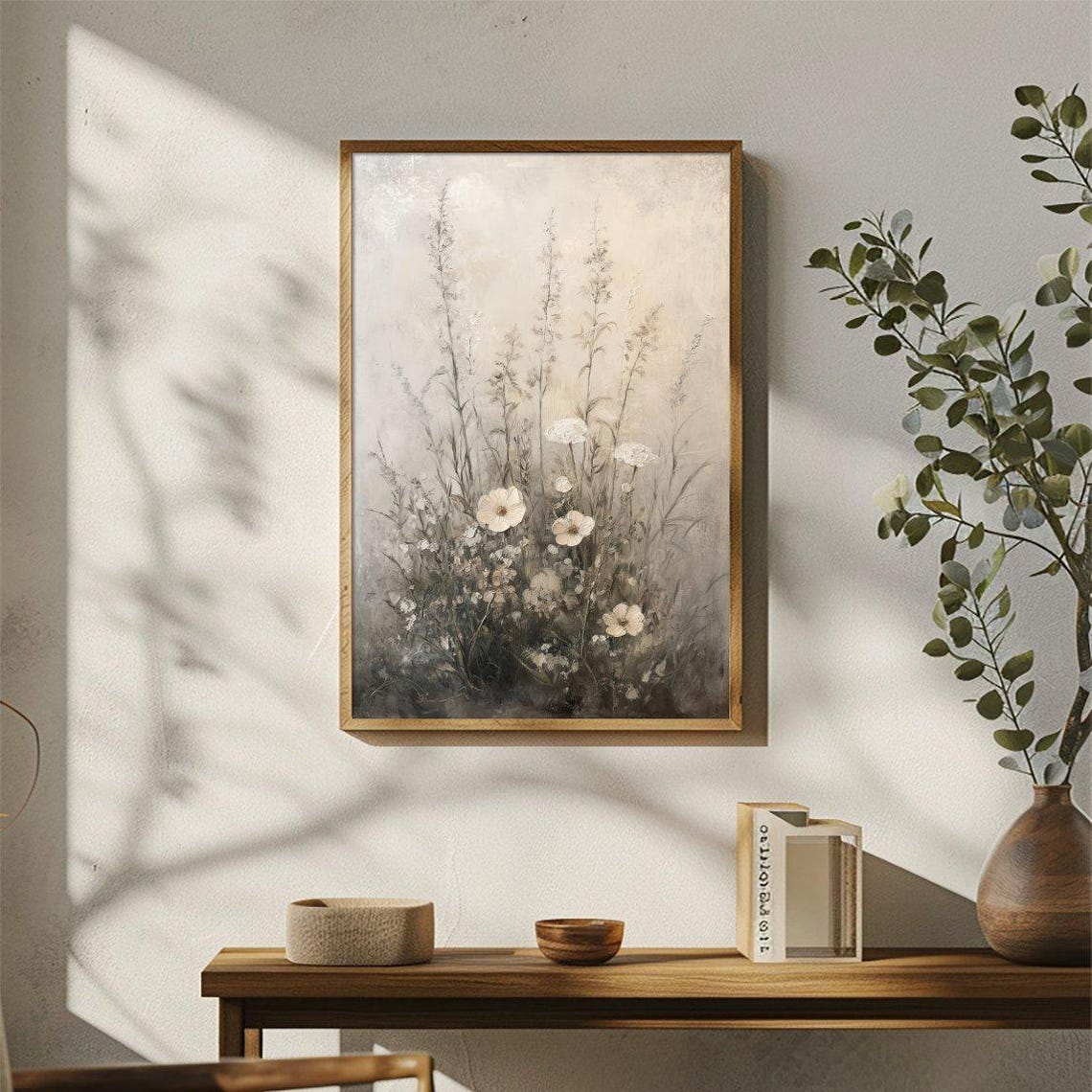 Neutral Beige Wildflower Botanical Muted Vintage Floral Poster - Image 3