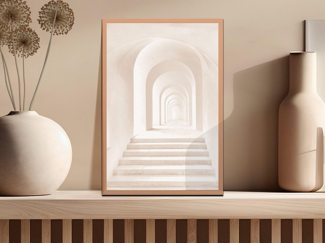 White Symmetrical Archway Corridor Minimal Architecture Poster - Image 2