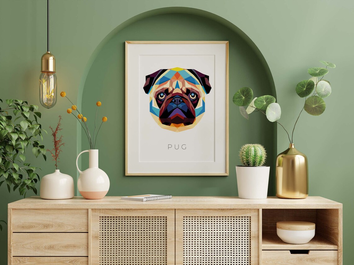 Adorable Pug Geometric Pop Art Wrinkled Dog Portrait Wall Art - Image 3