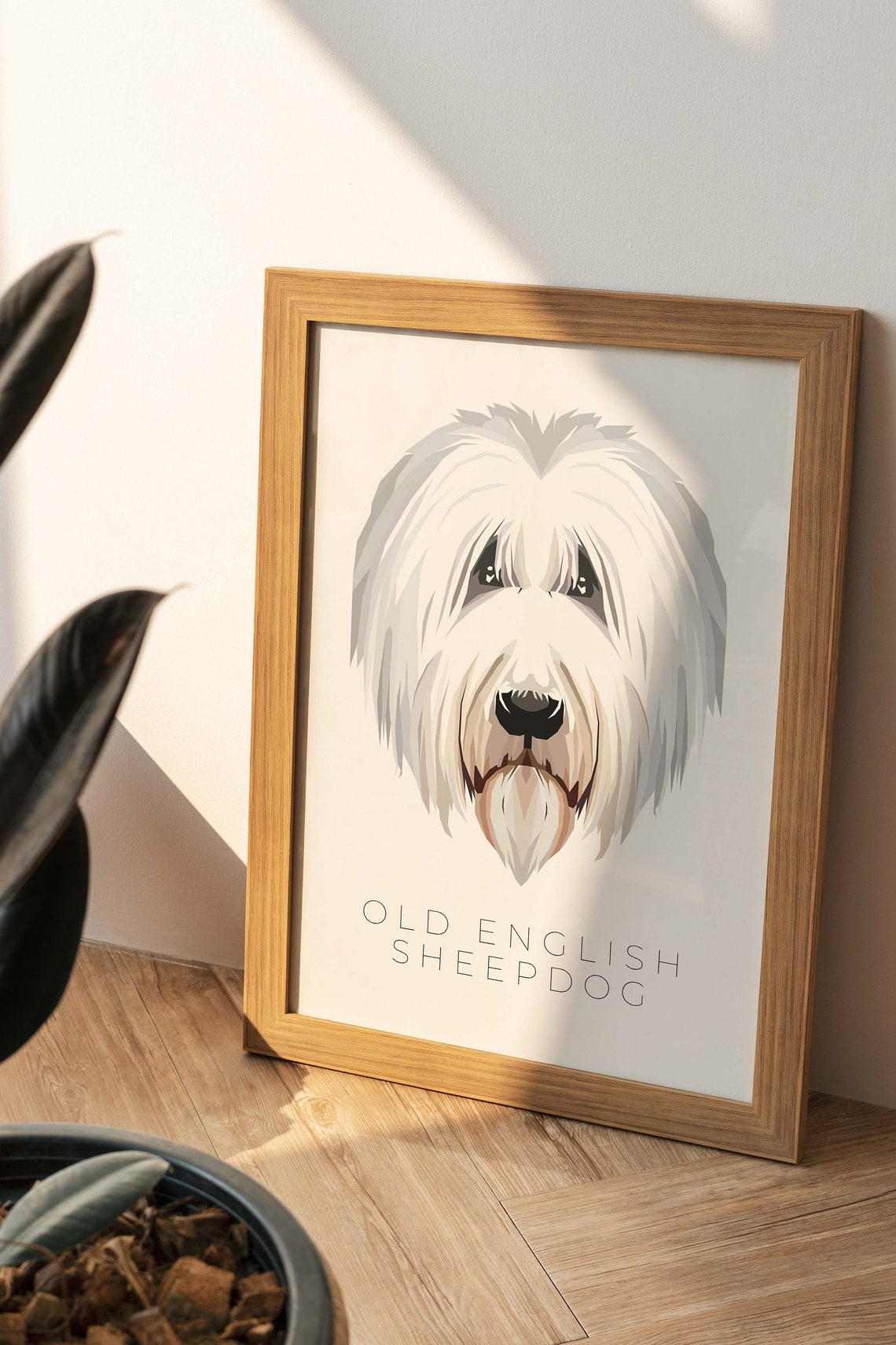 Old English Sheepdog Shaggy White Geometric Pop Art Dog Poster - Image 2