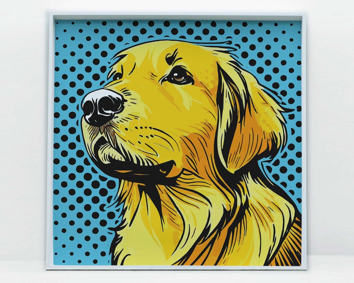 Golden Retriever Pop Art Halftone Dot Dog Portrait Pet Poster