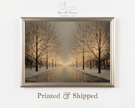 Snowy Winter Trees With Christmas Lights Art Print