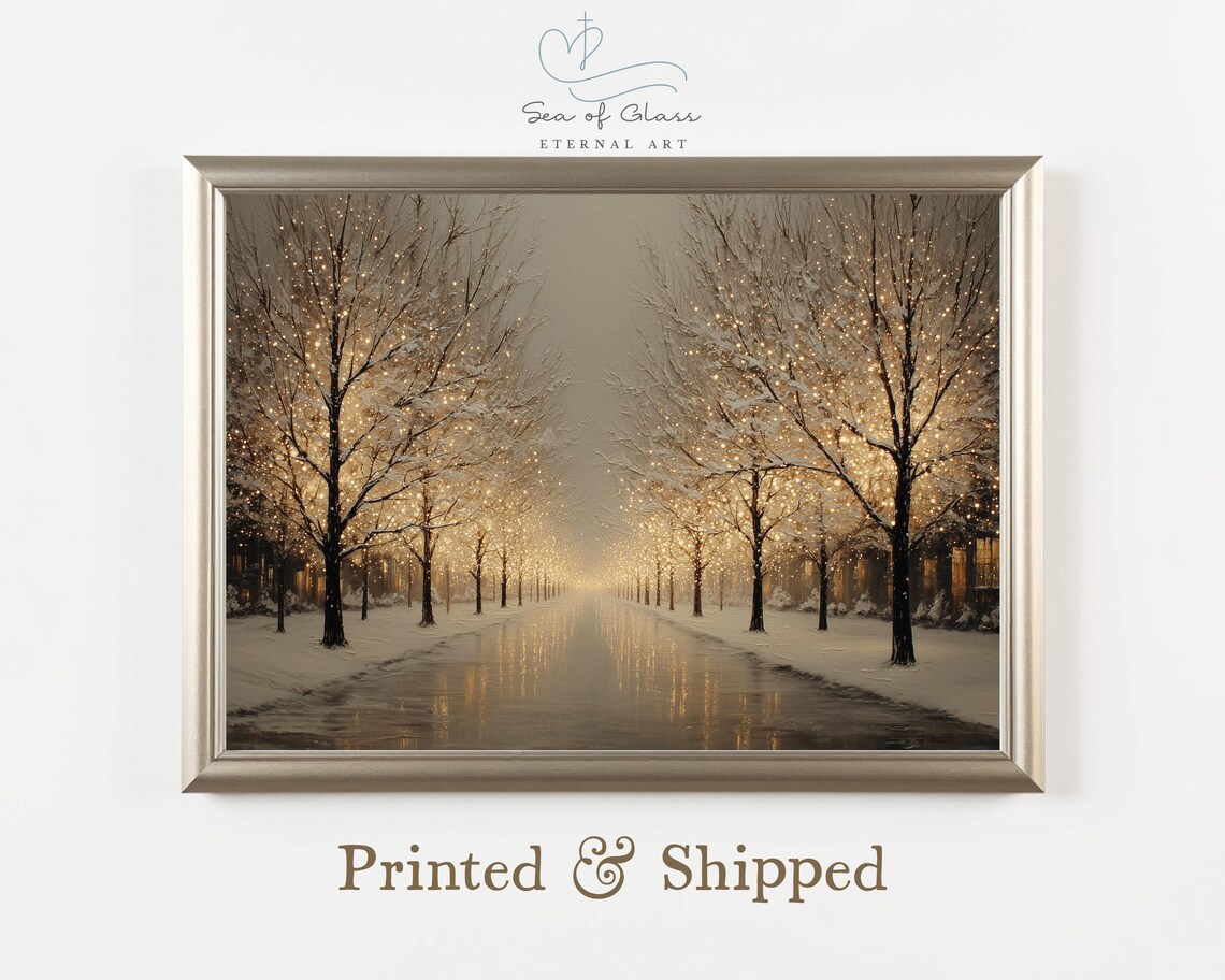 Snowy Winter Trees With Christmas Lights Art Print