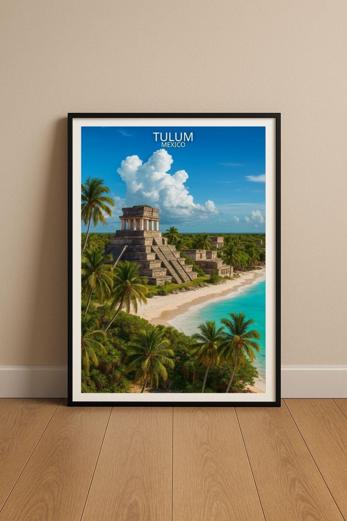 Tulum Mexico Mayan Pyramid Caribbean Beach Travel Art Poster