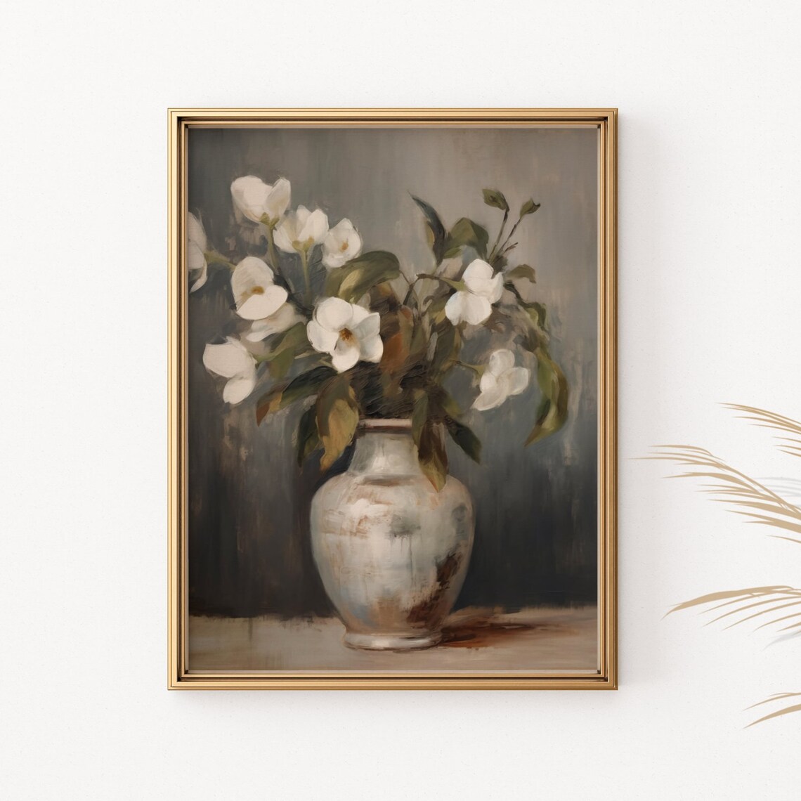 Vintage White Flowers Vase Oil Painting Poster Classic Floral Art