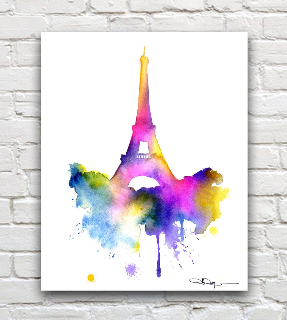 Colorful Watercolor Eiffel Tower Paris France Landmark Art Print