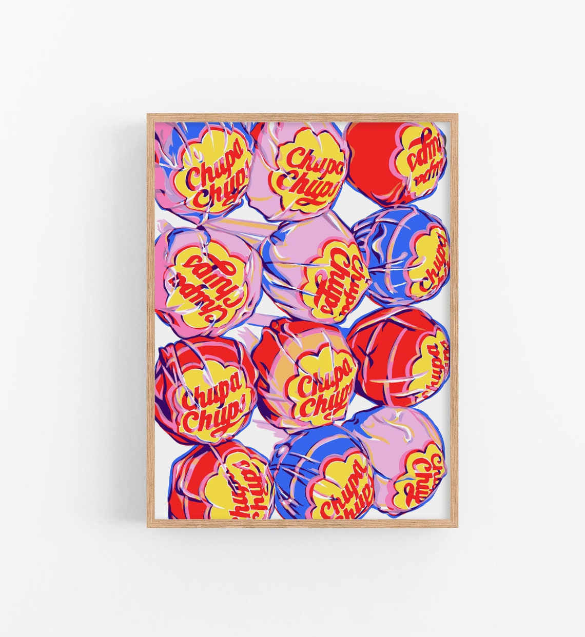 Lollipop Art Print Candy Wall Illustration Colorful Kitchen Artwork Cute Food Poster Red Yellow Pink Pop Fun