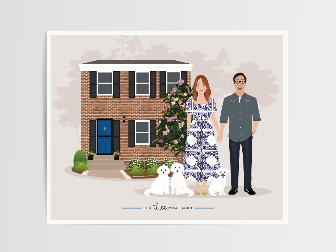 Couple Portrait Personalized Illustration Art Print - Image 2