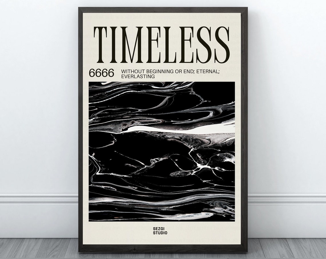 Timeless 6666 Black Marbled Ink Manifestation Dictionary Word Poster