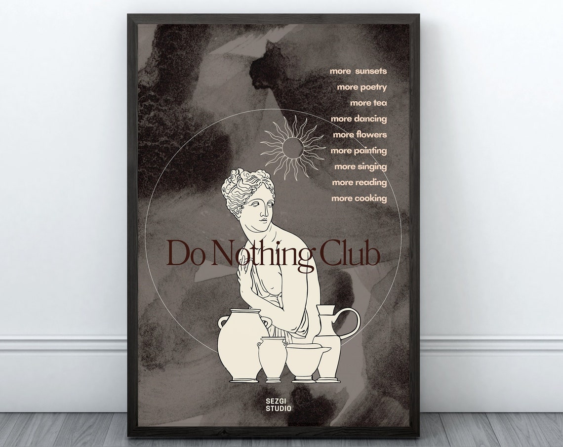 Do Nothing Club Wall Art Print Minimalist Poster Inspirational Quote Humorous Trendy