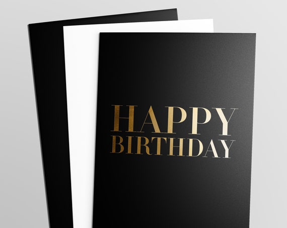 Elegant Gold Foil Black Birthday Card, Happy