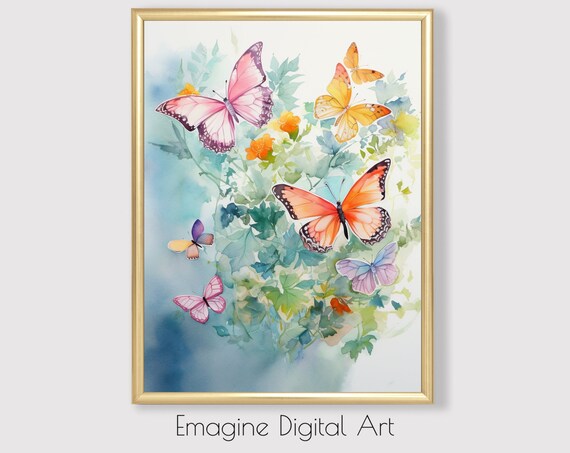 Art Pastel Butterflies Watercolor Painting Floral Wall Decor To Instantly Print And Frame Wl36