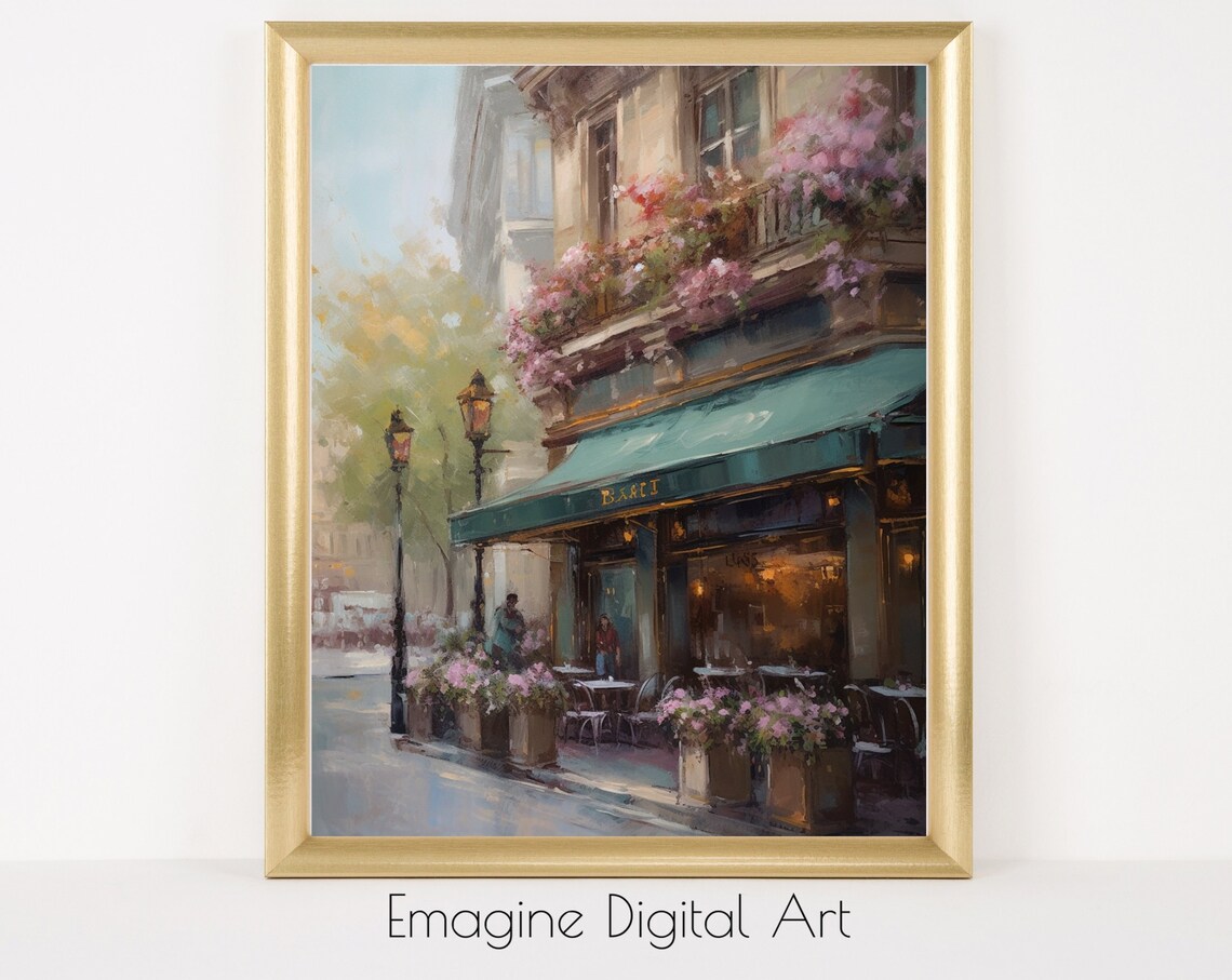 Paris Cafe Vintage Art Print, French Bistro Spring