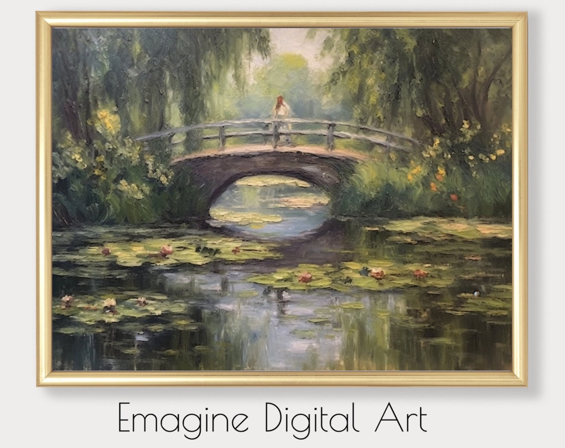 Monet Style Water Lily Pond Bridge Impressionist Garden Poster