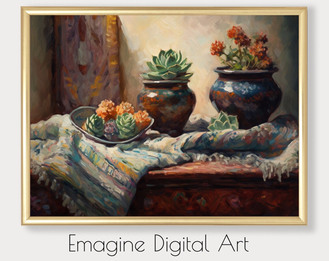 Southwest Succulents Still Life Painting Poster Pottery Blanket Rustic Art
