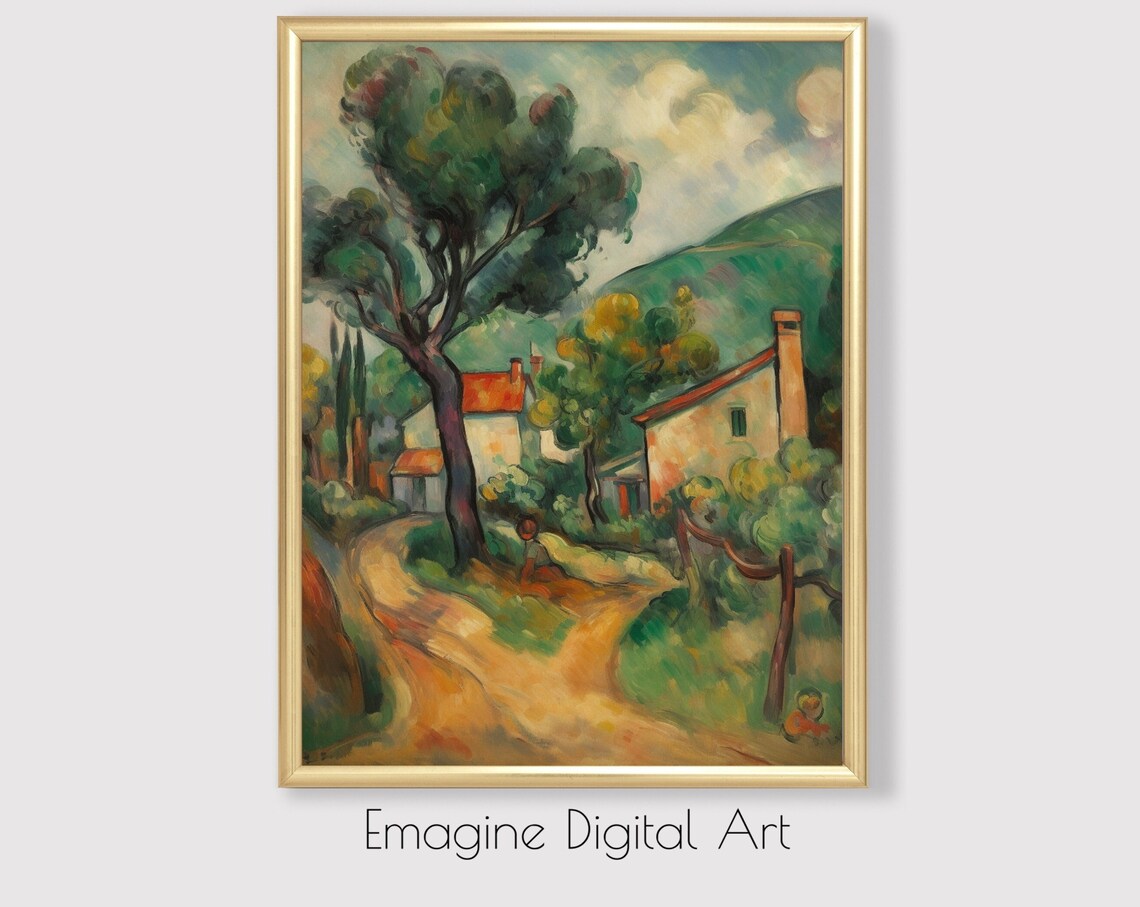 Impressionist European Village Countryside Road Farmhouse Poster