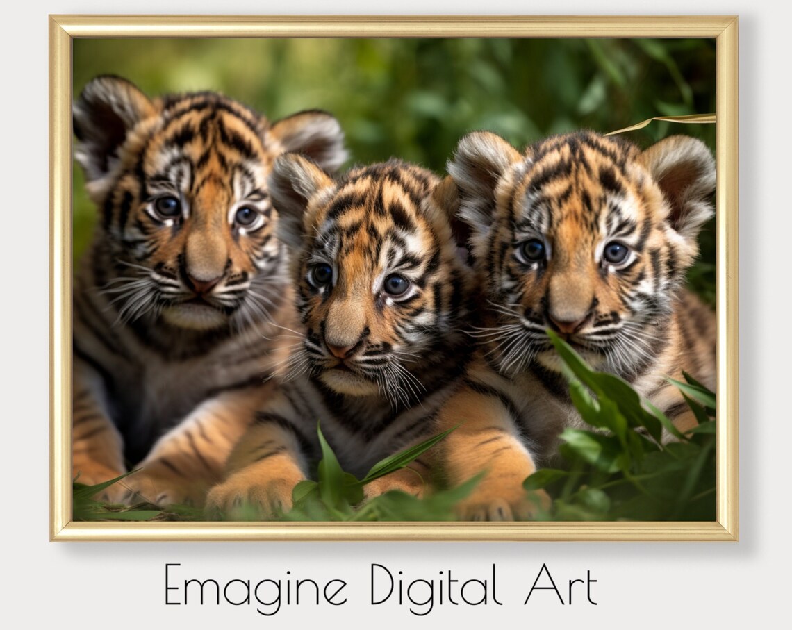 Three Cute Baby Tiger Cubs Close Up Wildlife Photography Poster