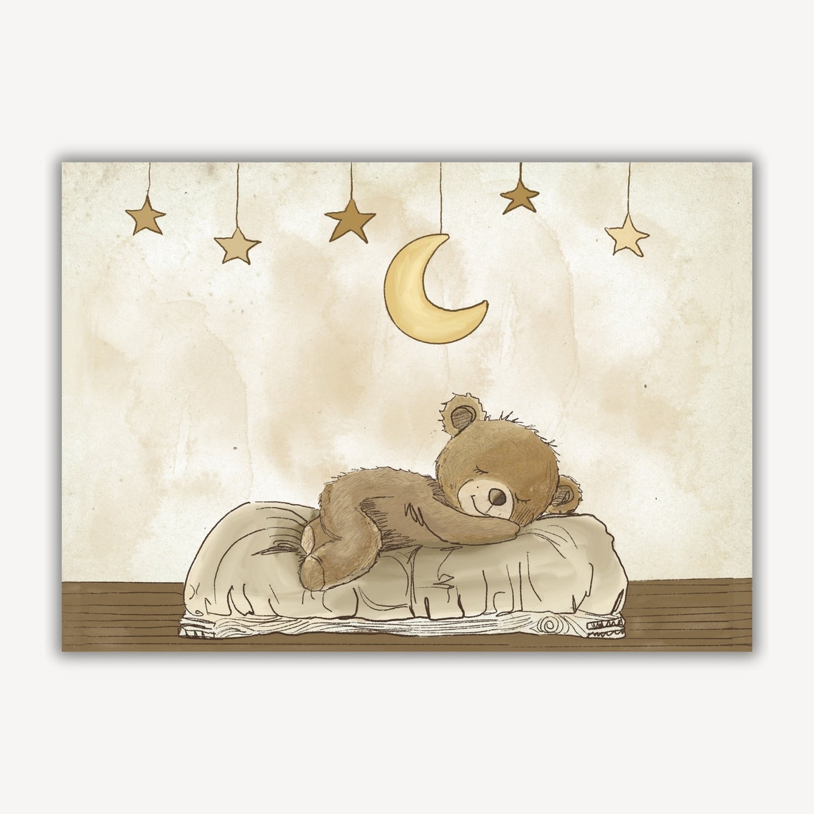 Sleeping Teddy Bear with Moon and Stars Vintage Nursery Sketch Poster - Image 2