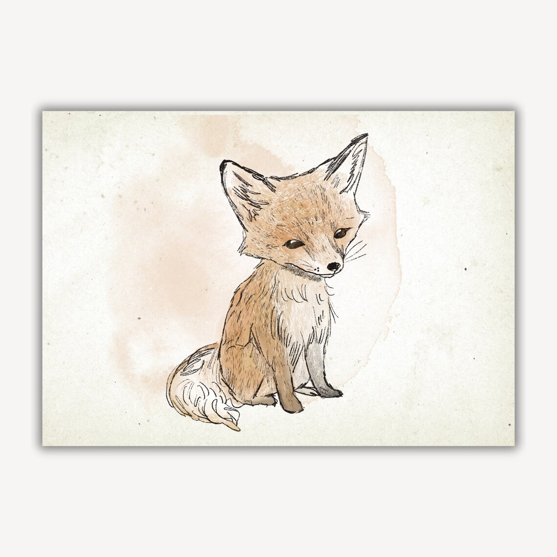 Baby Fox Sitting Watercolor Sketch Woodland Nursery Art Poster - Image 3