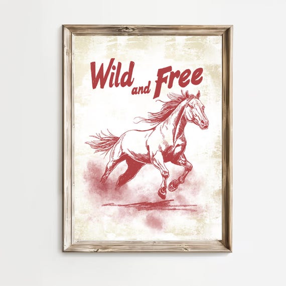 Western Wall Art Print Retro Western Decor Vintage Wild And Free Pink Rustic Trendy Cowgirl Prints