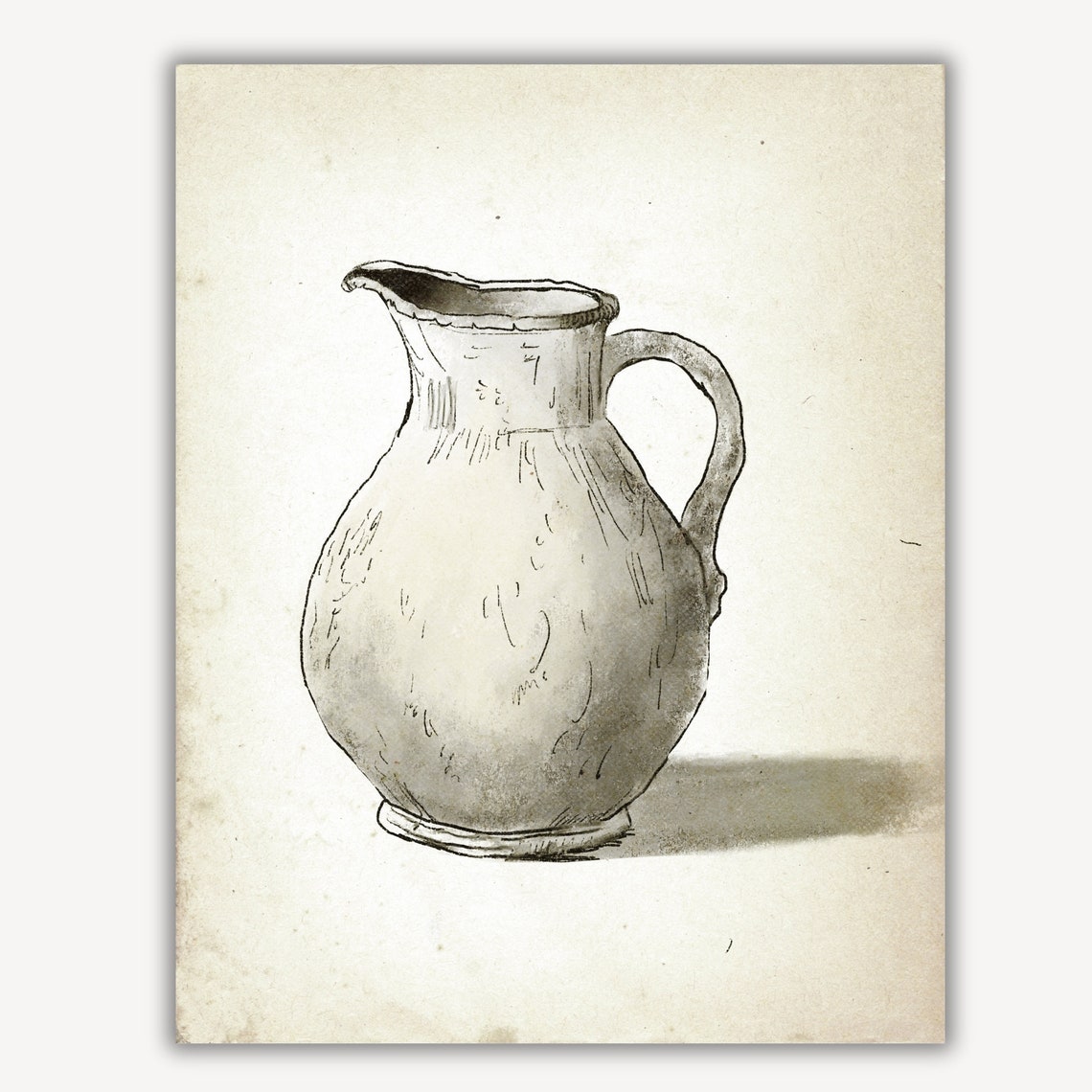 Vintage Rustic Pitcher Jug Ink Sketch Farmhouse Kitchen Print - Image 3