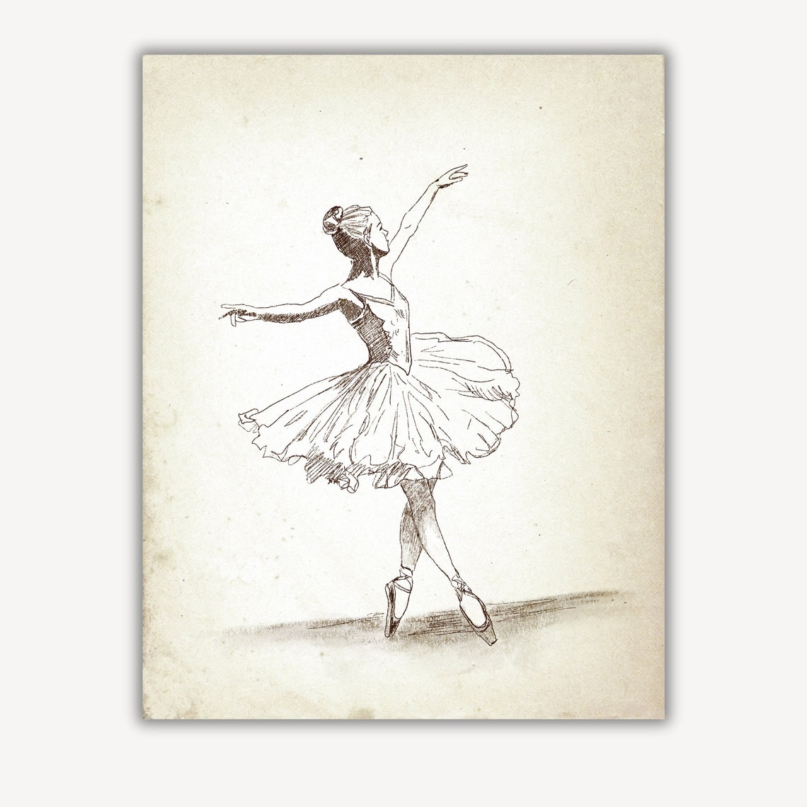 Running Ballerina Pointe Tutu Vintage Ink Sketch Dance Wall Art - Image 2
