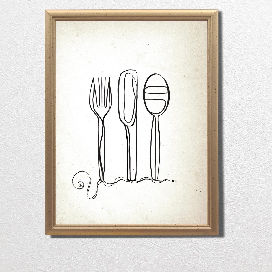 Minimalist Line Art Cutlery Fork Knife Spoon Kitchen Wall Poster - Image 3