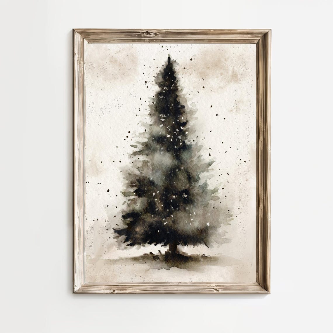 Dark Watercolor Christmas Tree Minimalist Black Holiday Poster