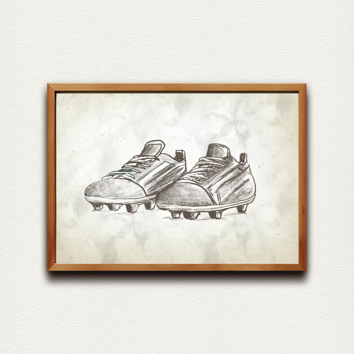 Vintage Soccer Cleats Sketch Pair Pencil Sports Nursery Wall Art - Image 4