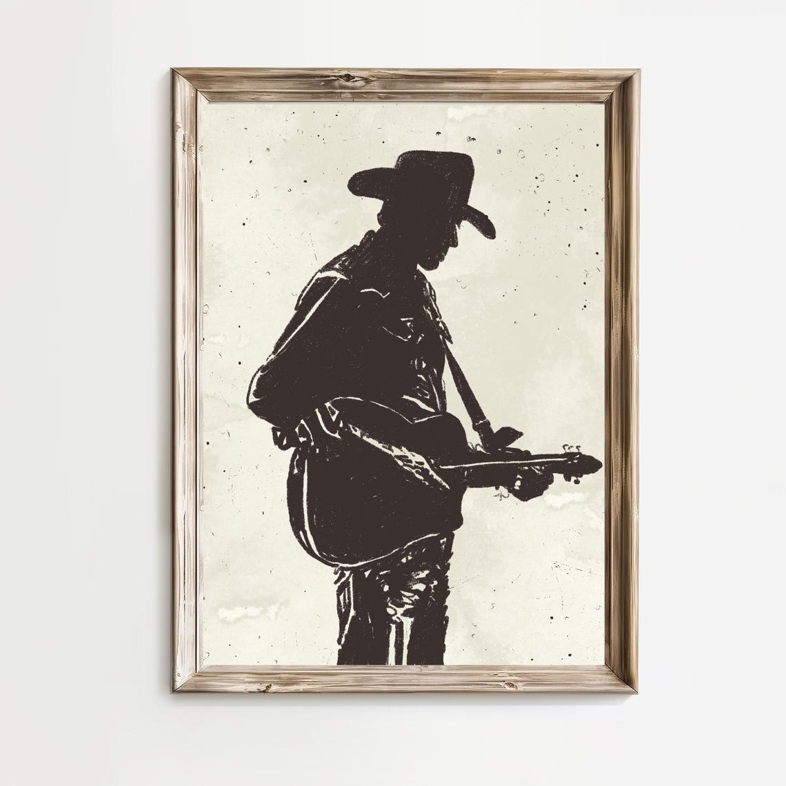 Cowboy Silhouette Playing Guitar in Vintage Western Art Poster - Image 2