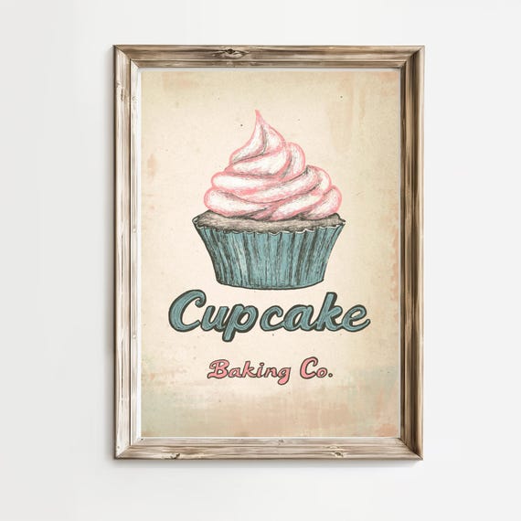 Kitchen Gallery Wall Print Kitchen Wall Art Vintage Kitchen Decor Food Prints Modern Kitchen Print Cupcake Poster
