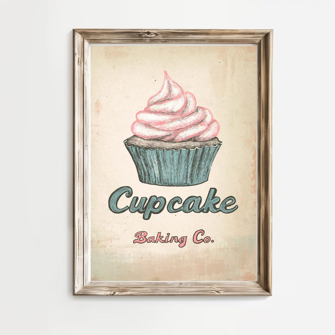 Pink Frosting Cupcake Baking Company Vintage Bakery Kitchen Poster