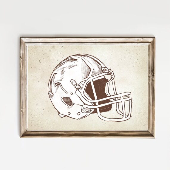 American Football Helmet in Vintage Sepia Sports Sketch Poster