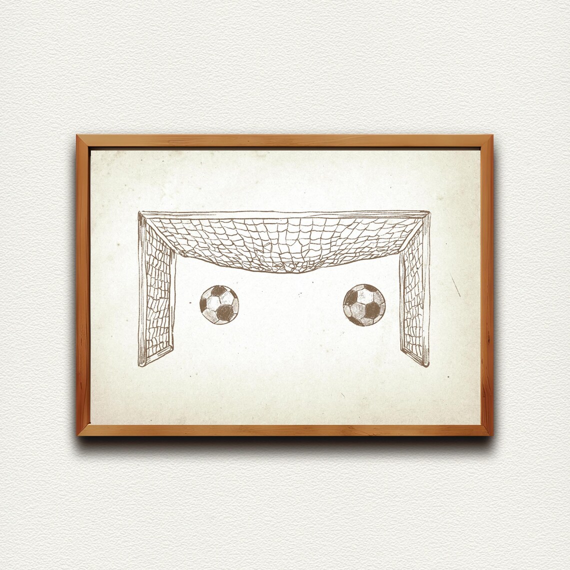 Soccer Goal With Two Balls Sepia Sketch Vintage Sports Nursery Poster - Image 4