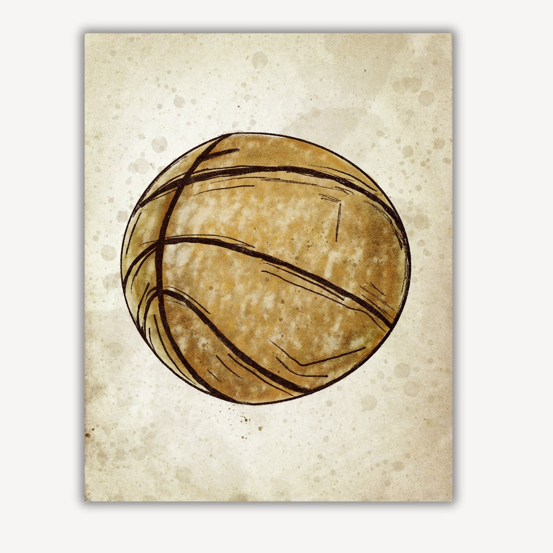 Vintage Sepia Basketball Sketch Rustic Neutral Sports Wall Art - Image 2