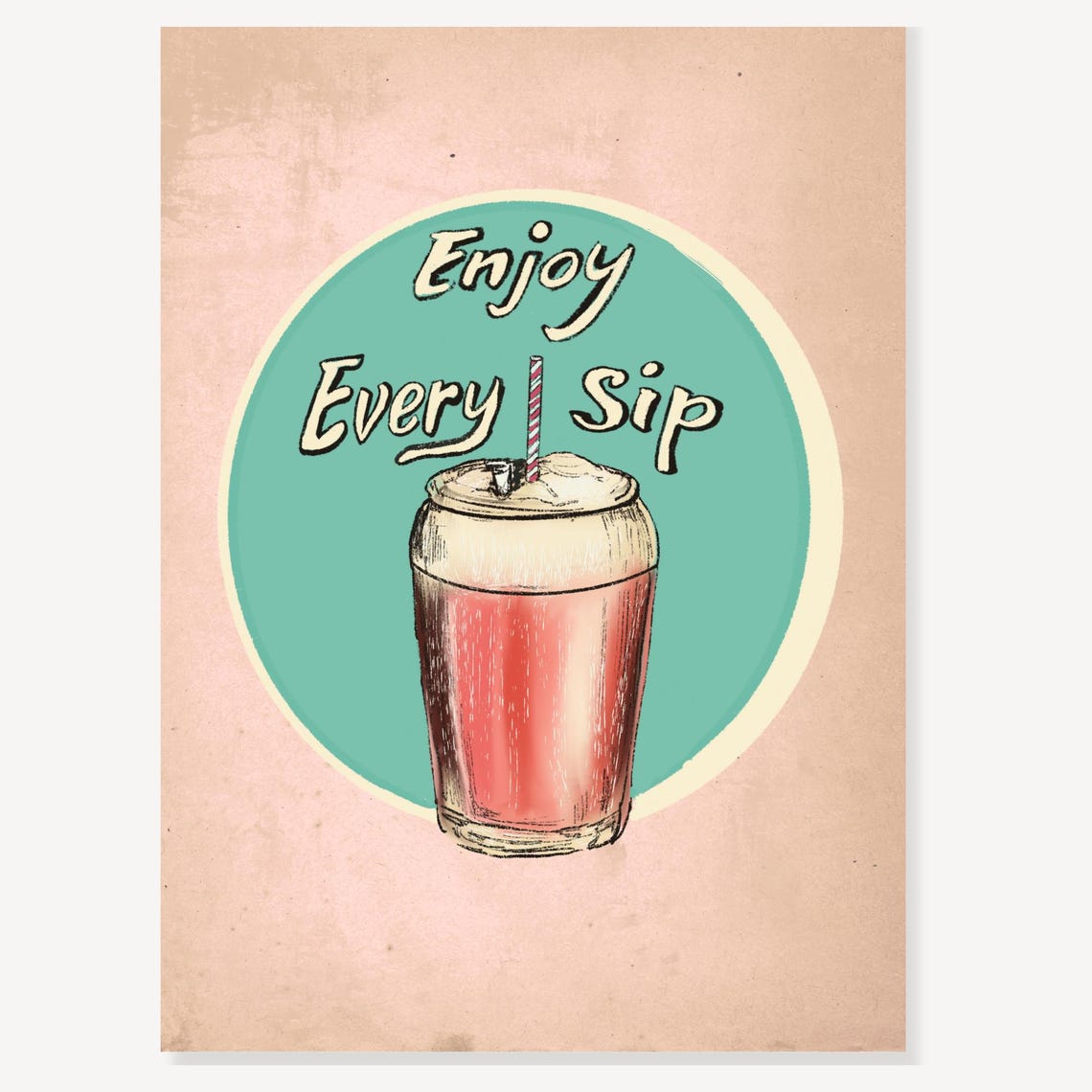 Cute Enjoy Every Sip Soda Fountain Drink Retro Pink Diner Poster - Image 2
