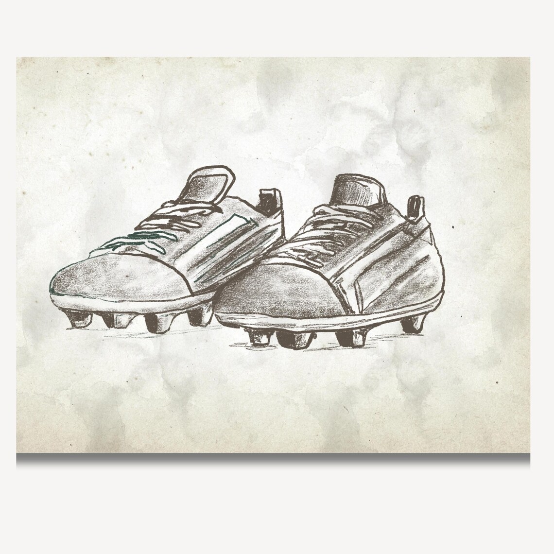 Vintage Soccer Cleats Sketch Pair Pencil Sports Nursery Wall Art - Image 2