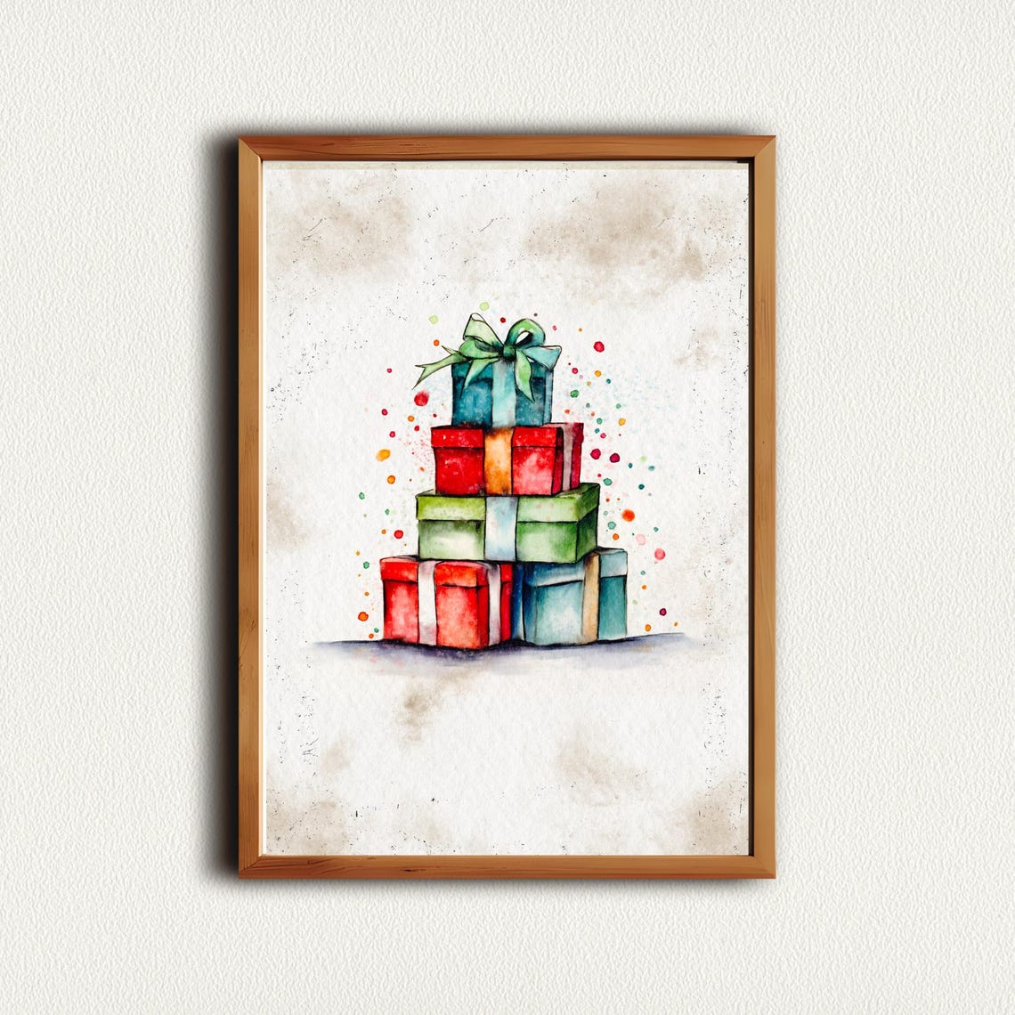 Colorful Christmas Gift Stack Watercolor Red Green Holiday Poster - Image 4