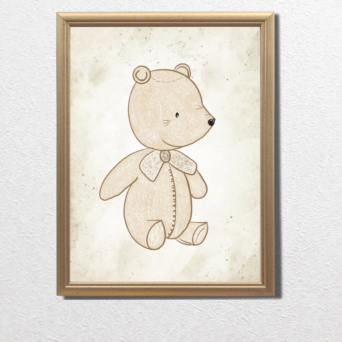 Vintage Teddy Bear With Bow Sketch Nursery Decor Detail Poster - Image 3