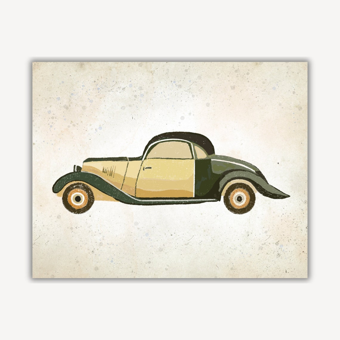 Classic Vintage Sports Car Green Cream Nursery Sketch Poster - Image 2