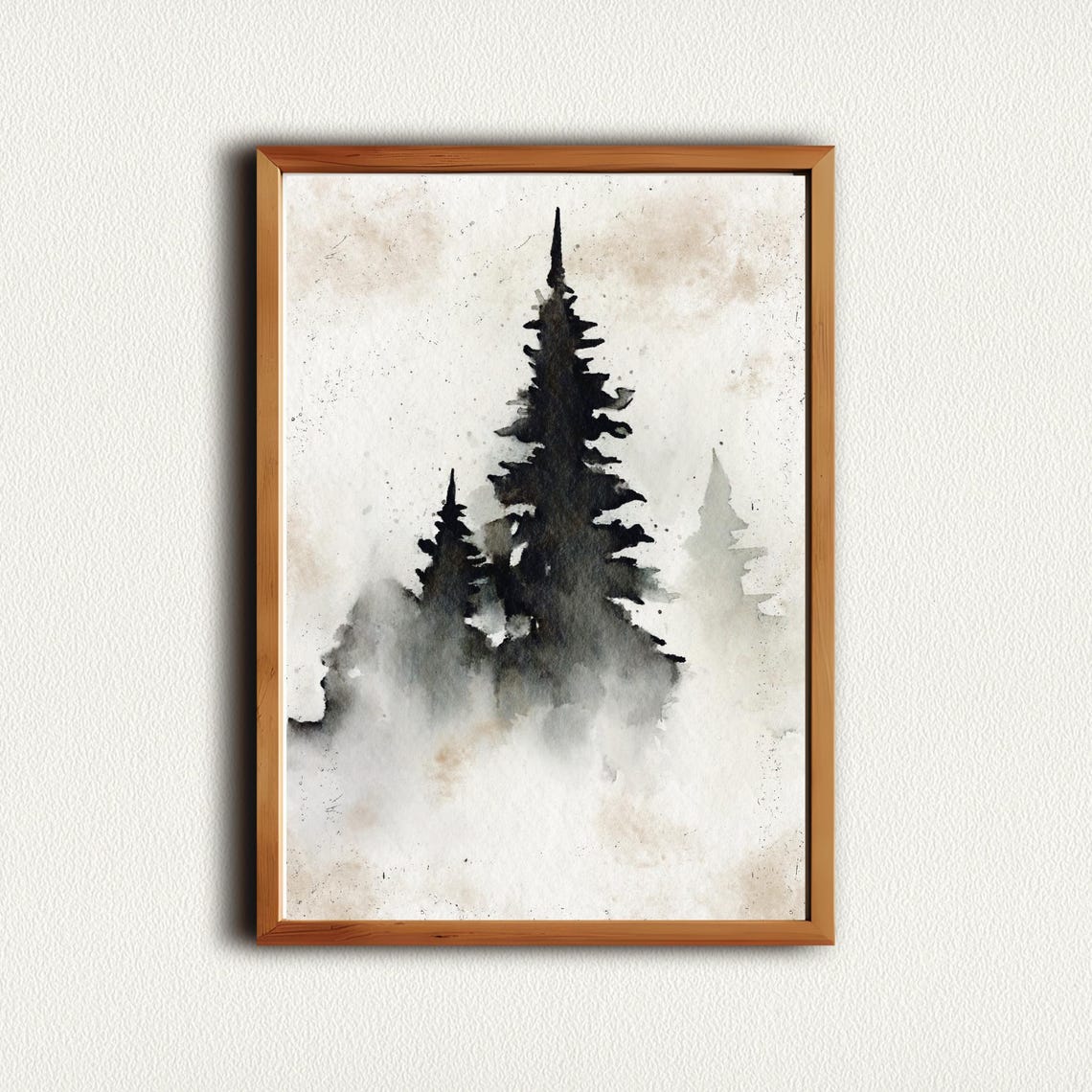 Misty Black Ink Pine Forest Winter Minimalist Watercolor Poster - Image 4