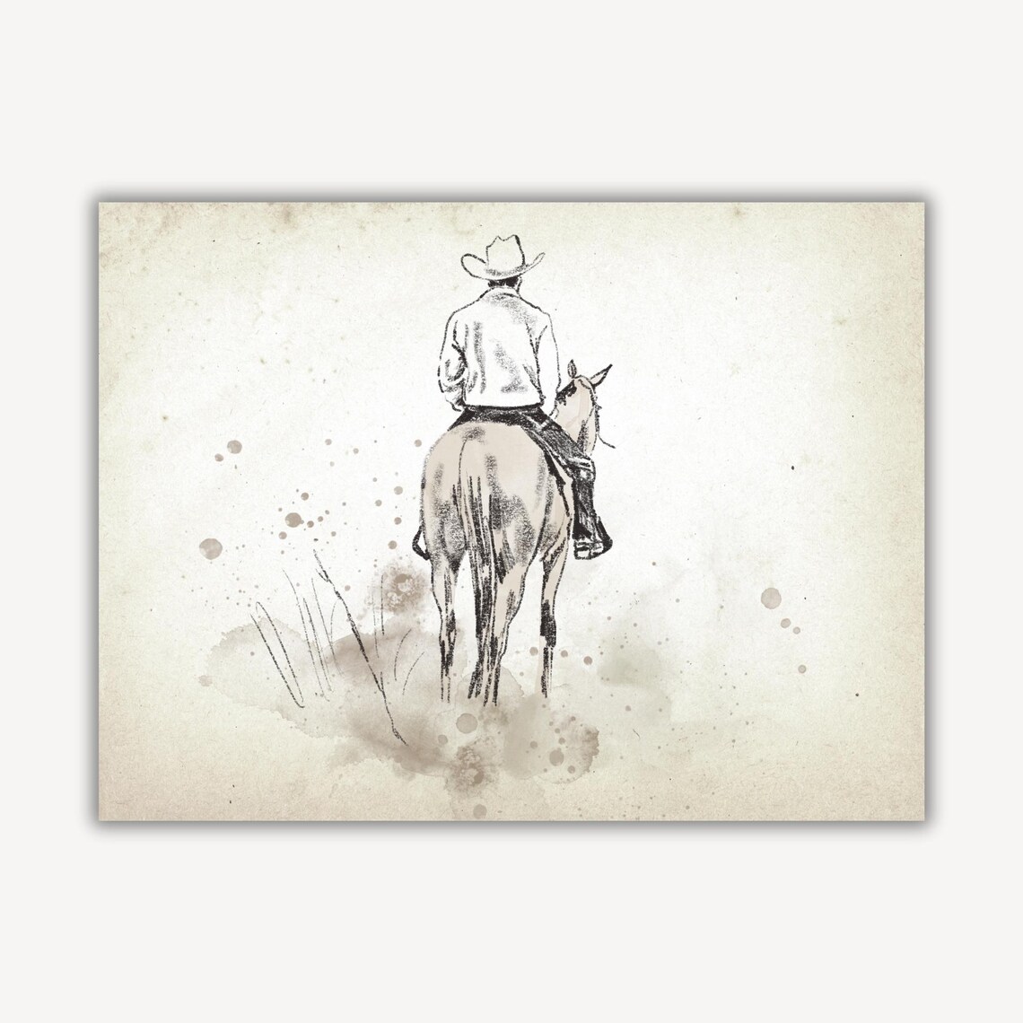 Cowboy Riding His Horse into the Distance Vintage Art Poster - Image 2