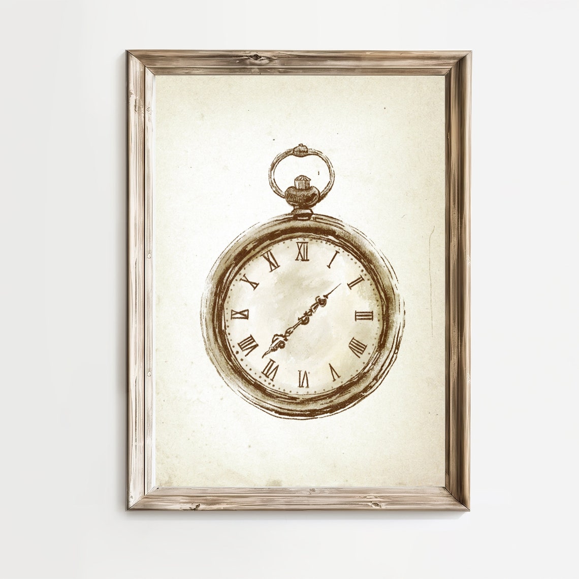 Vintage Pocket Watch With Roman Numerals Ink Sketch Wall Art