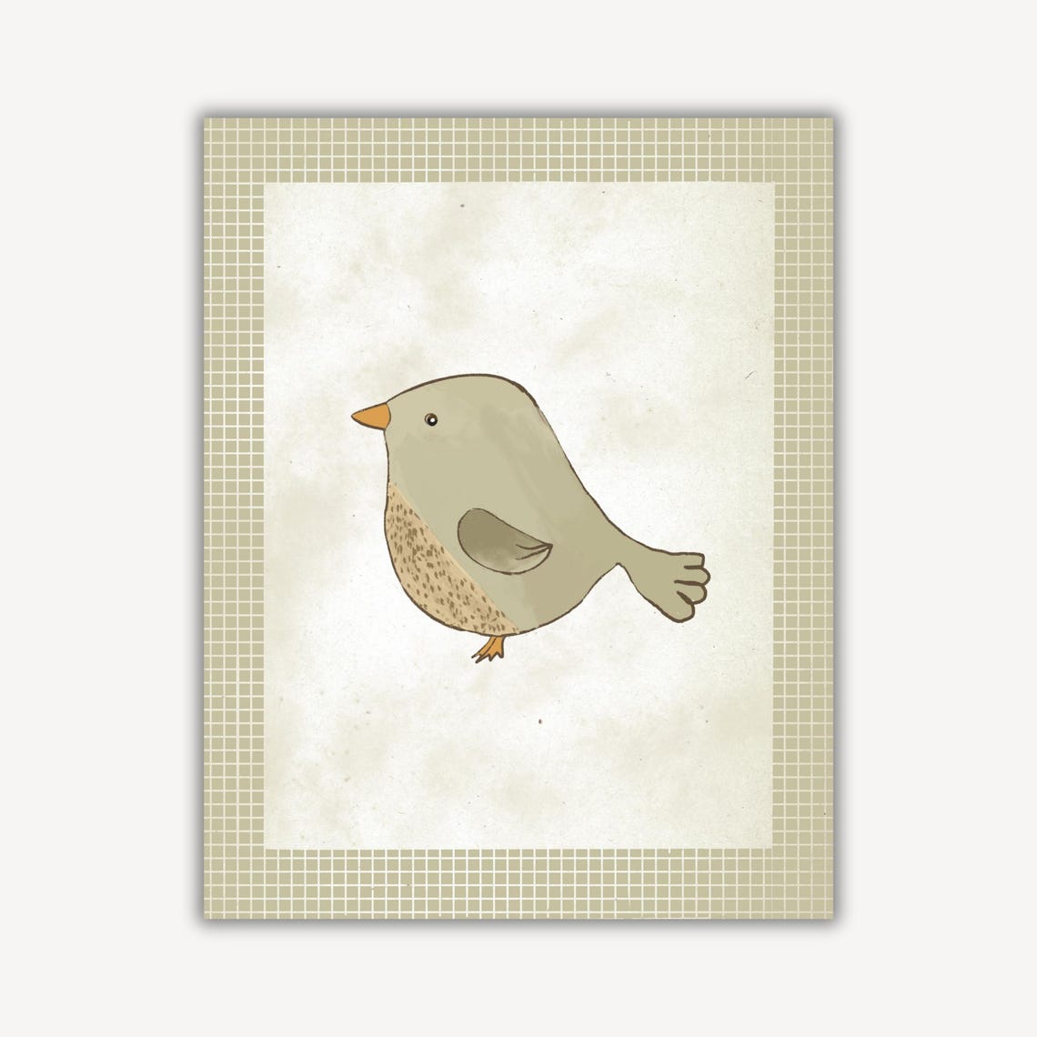 Little Grey Bird In Grid Frame Nursery Sketch Wall Art Piece - Image 3