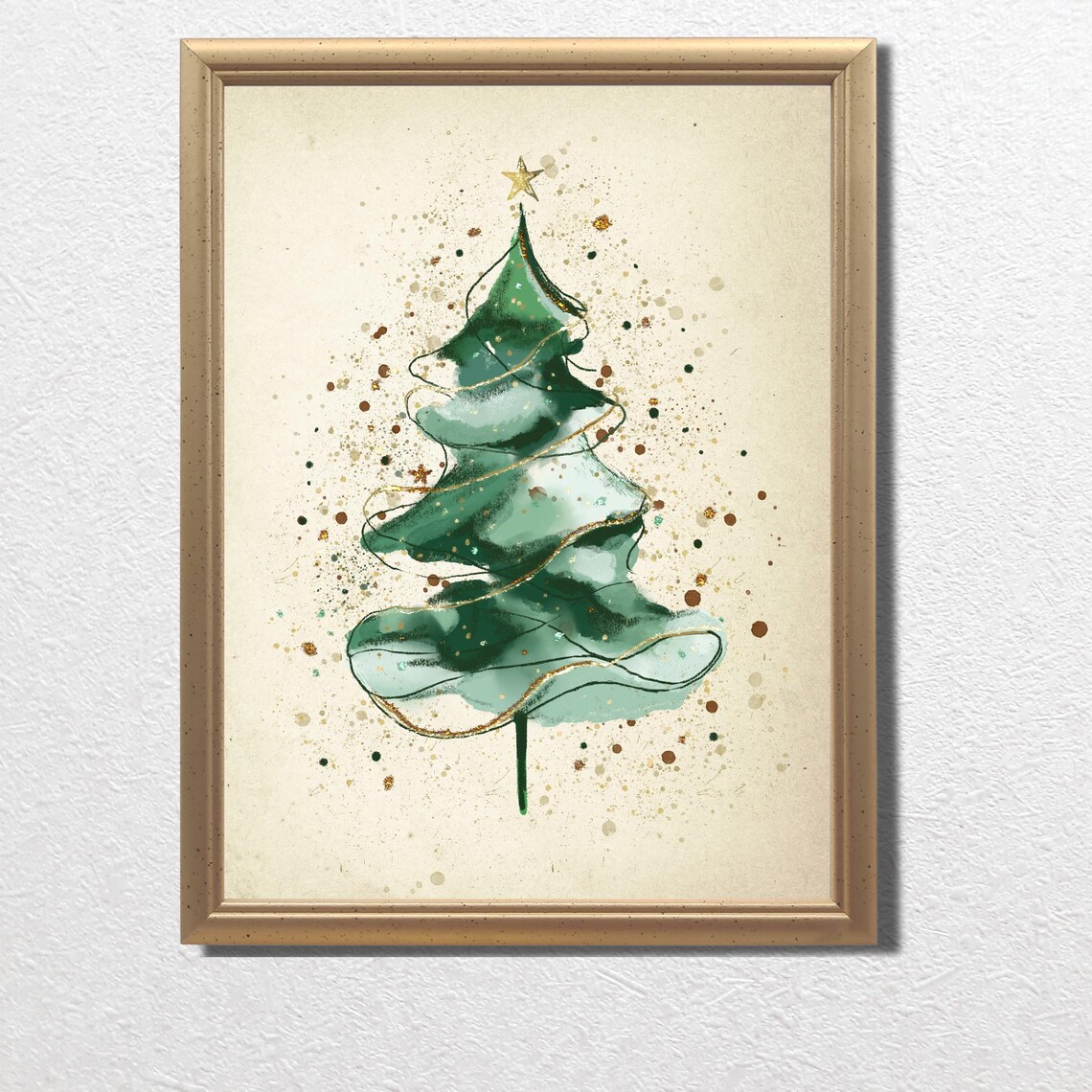 Watercolor Green Christmas Tree with Gold Star Holiday Poster - Image 3