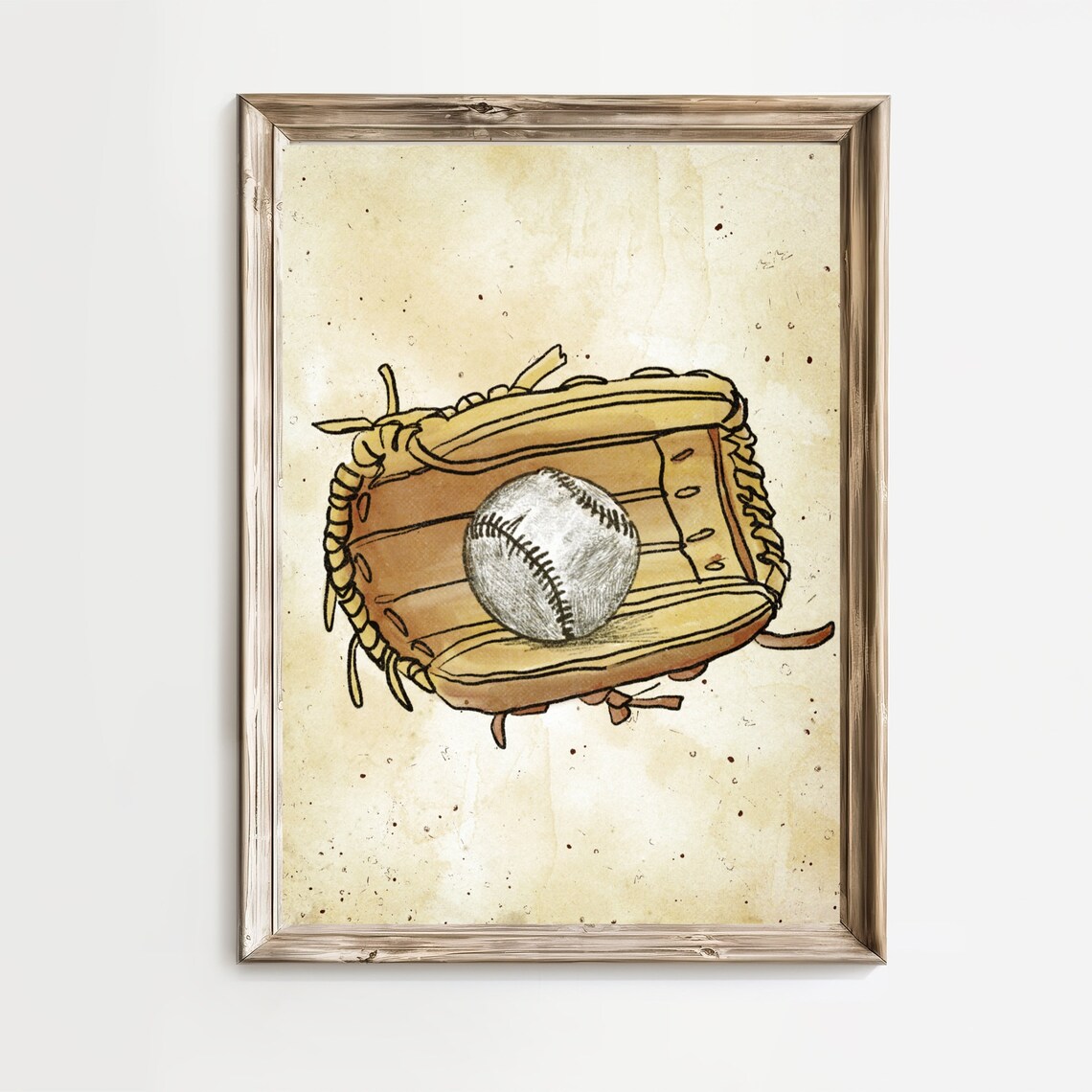 Vintage Baseball Glove and Ball Sketch Sports Nursery Poster - Image 4