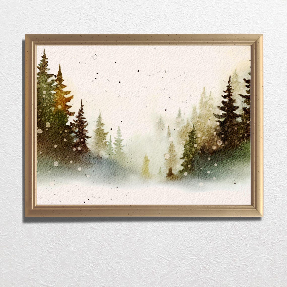 Snowfall In Evergreen Pine Forest Misty Winter Watercolor Poster - Image 3