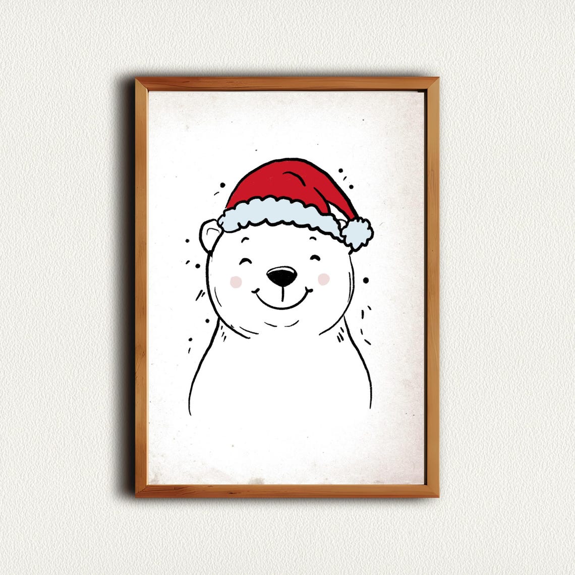 Smiling Polar Bear In Santa Hat For Nursery Christmas Room Poster - Image 3