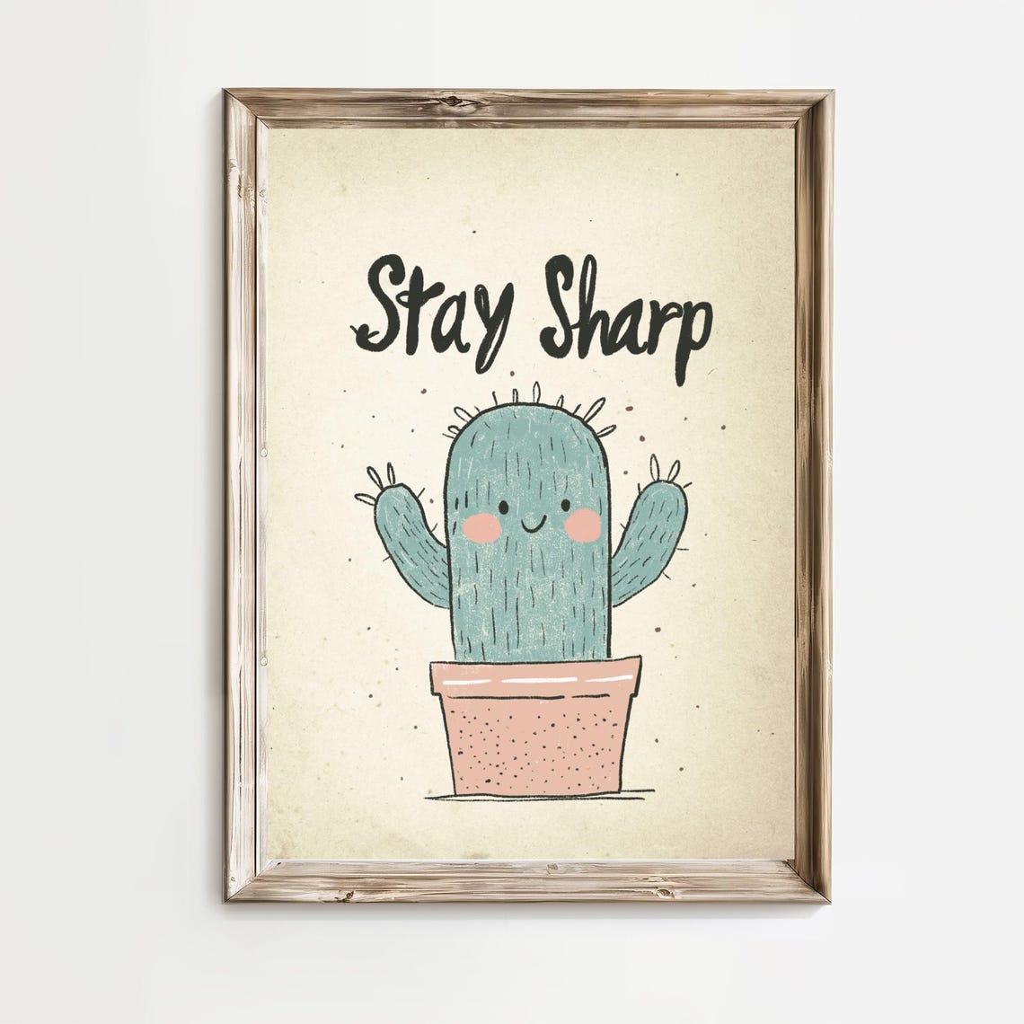 Stay Sharp Smiling Cactus Plant Cute Kids Room Motivational Poster
