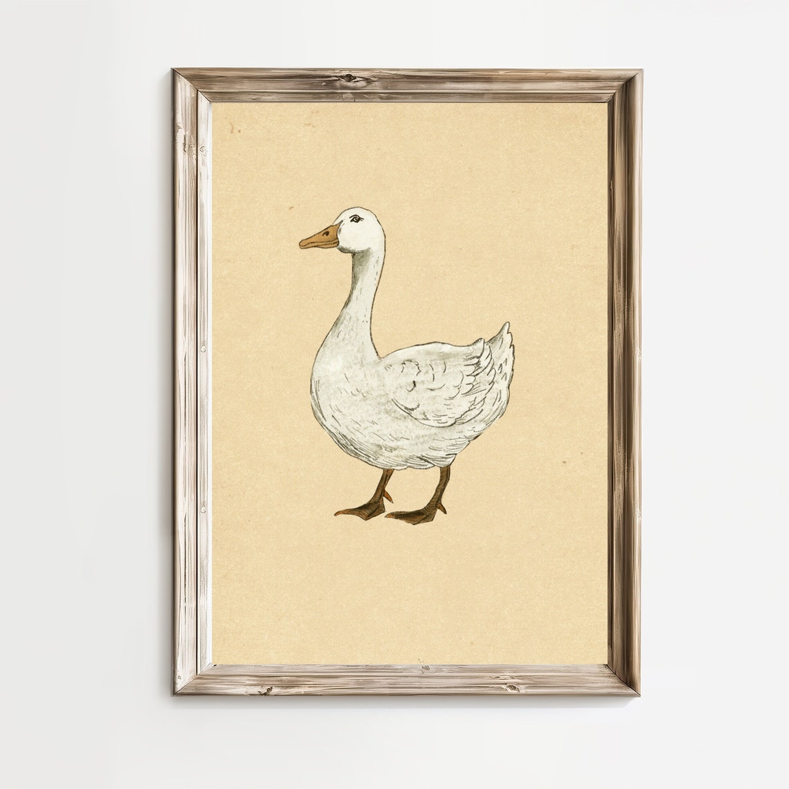 White Goose Nursery Sketch Warm Beige Background Cottage Print